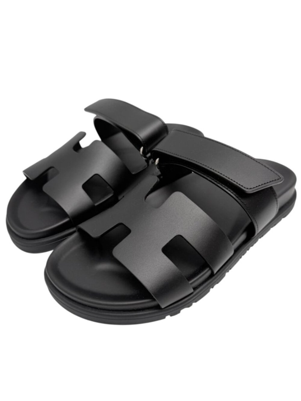 HERMES Black Calfskin Chypre Velcro Strap Sandals Sz 7 - Picture 2 of 10